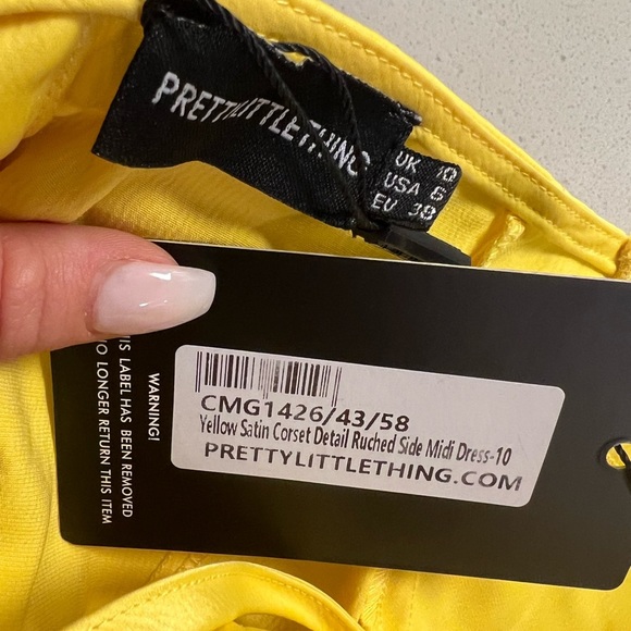 PrettyLittleThing Yellow Silk Asymmetrical Ruched Dress BNWT - Picture 2 of 2
